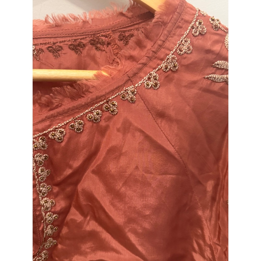 Sundance Embroidered Peasant Blouse Terracotta Pink Boho M Small - Picture 4 of 5